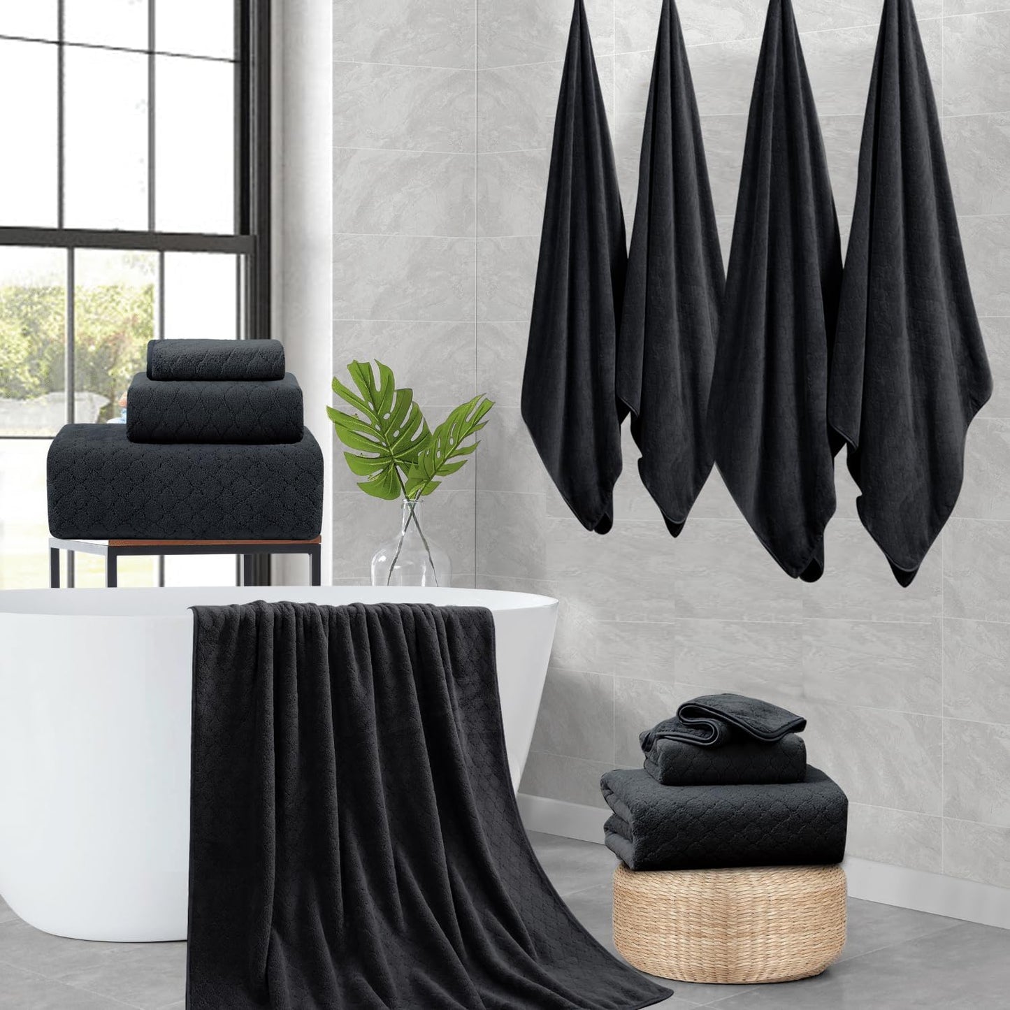 Set 12 (4 Towels,4 Towels,4 100% Pack Luxury Bath Towels - Piece Large Bath Hand Washcloths), Microfiber,Extra