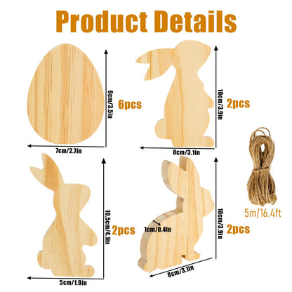 Meching 12 Pcs Unfinished Easter Wooden Cutouts Bunny Egg Shapes Blank Wood Signs for Painting DIY Crafts Spring Home Party Tabletop Tiered Tray Classroom Decoration