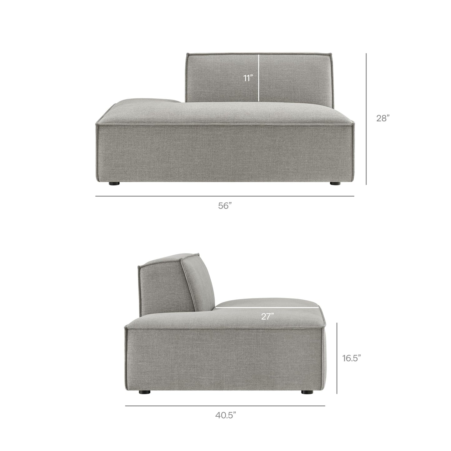 Modway Restore Performance Fabric Upholstered 4-Piece Modular L-Shaped Armless Sectional Sofa in Pewter – Low Profile Couch with Coil Seat Support and French Piping