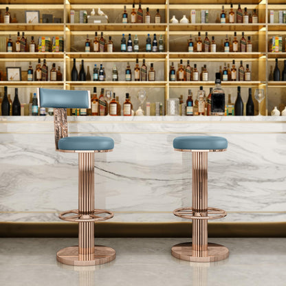 FUNROLUX Swivel Bar Stools with Backrest, Modern Adjustable Height Counter Stool with Stainless Steel Legs and Comfortable Cushion, Rose Bar Chairs for Kitchen Island Counter (Blue)