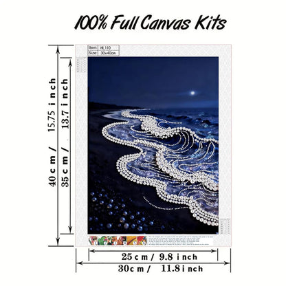 Sea Wave Special Shaped Diamond Art Painting Kits for Adults, Beach 5D Pearl Diamond Painting Kits for Adults Beginner,DIY Pearl Rhinestones Diamond Dots Painting for Home Wall Decor 12 x 16 Inch