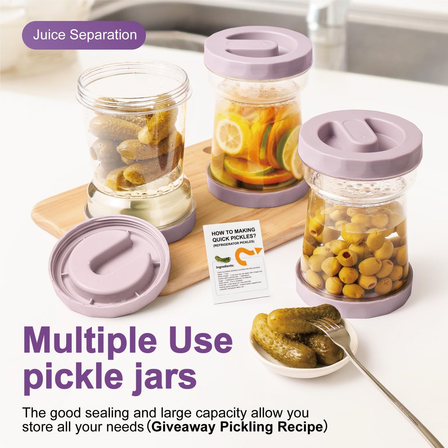 CUISITOOL Upgraded Pickle Jar with Strainer Flip, 38oz Tritan Airtight Pickle Juice Separator from Wet and Dry, BPA Free Olive Hourglass Jar for Jalapeno/Gherkin, Dishwasher Safe