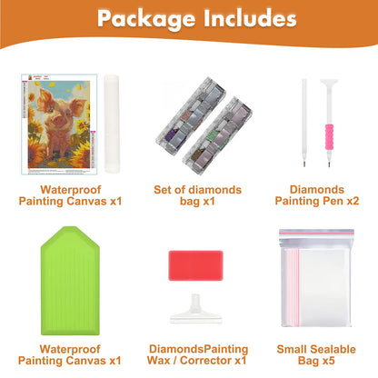 MAXBYE Pig Diamonds Painting Kits for Adults, Cute Pig DIY Diamond Art Kits for Beginner, 5D Round Full Drill Diamond Gem Art for Home Wall Decor 12x16inch