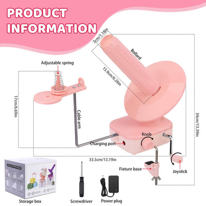 Electric Yarn Winder, Automatic Yarn Ball Winder for Crocheting, Compact Yarn Cake Winder with Strong Tension Stepless Speed for Crocheting & Knitting, Ideal Helper for Yarn Lovers (Pink)