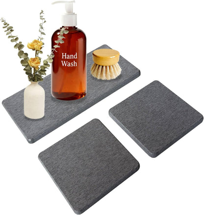 Water Absorbing Stone Tray by Skiennix - Instant Dry Diatomite Sink Coasters | 3PCS Kitchen Sponge Holder