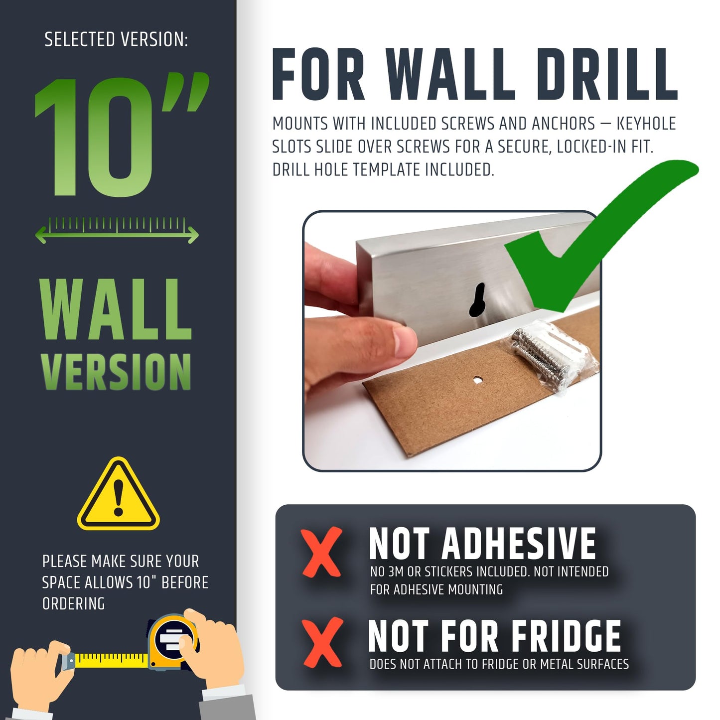 HMmagnets Premium 10 Inch Stainless Steel Magnetic Knife Holder For Wall - Professional Magnetic Knife Strip - Space-Saving Knife Rack/Knife Bar With Powerful Magnetic Pull Force (Upgraded Version)