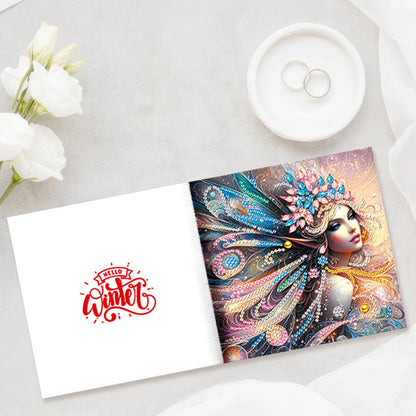 pigpigboss 6 Packs Fairy Diamond Painting Art Greeting Card with Envelope, Butterfly Flower Diamond Painting Greeting Card, Angel Wings Birthday Cards with Diamonds for Adult Birthday Blessing