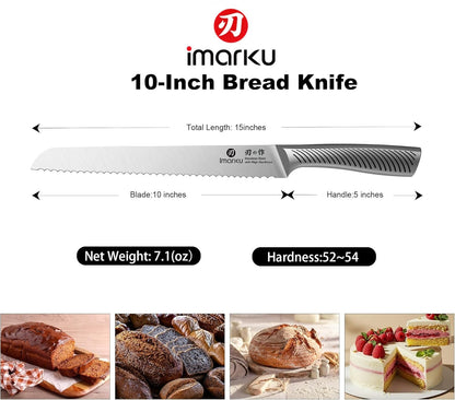 imarku Bread Knife 10 Inch: Japanese High Carbon Stainless Steel Professional Grade Serrated Bread Knife, Razor Sharp Edge Cake Knife for Homemade Bread/Bagels/Cake
