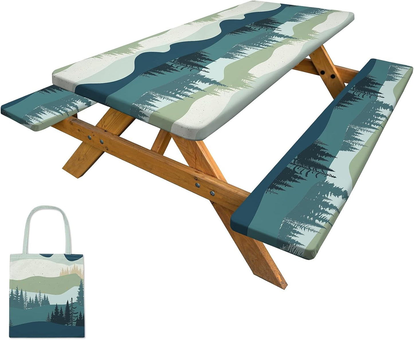 Picnic Table Cover with Bench Covers Camping Tablecloth with Storage Bag Windproof Waterproof Picnic Table Covers