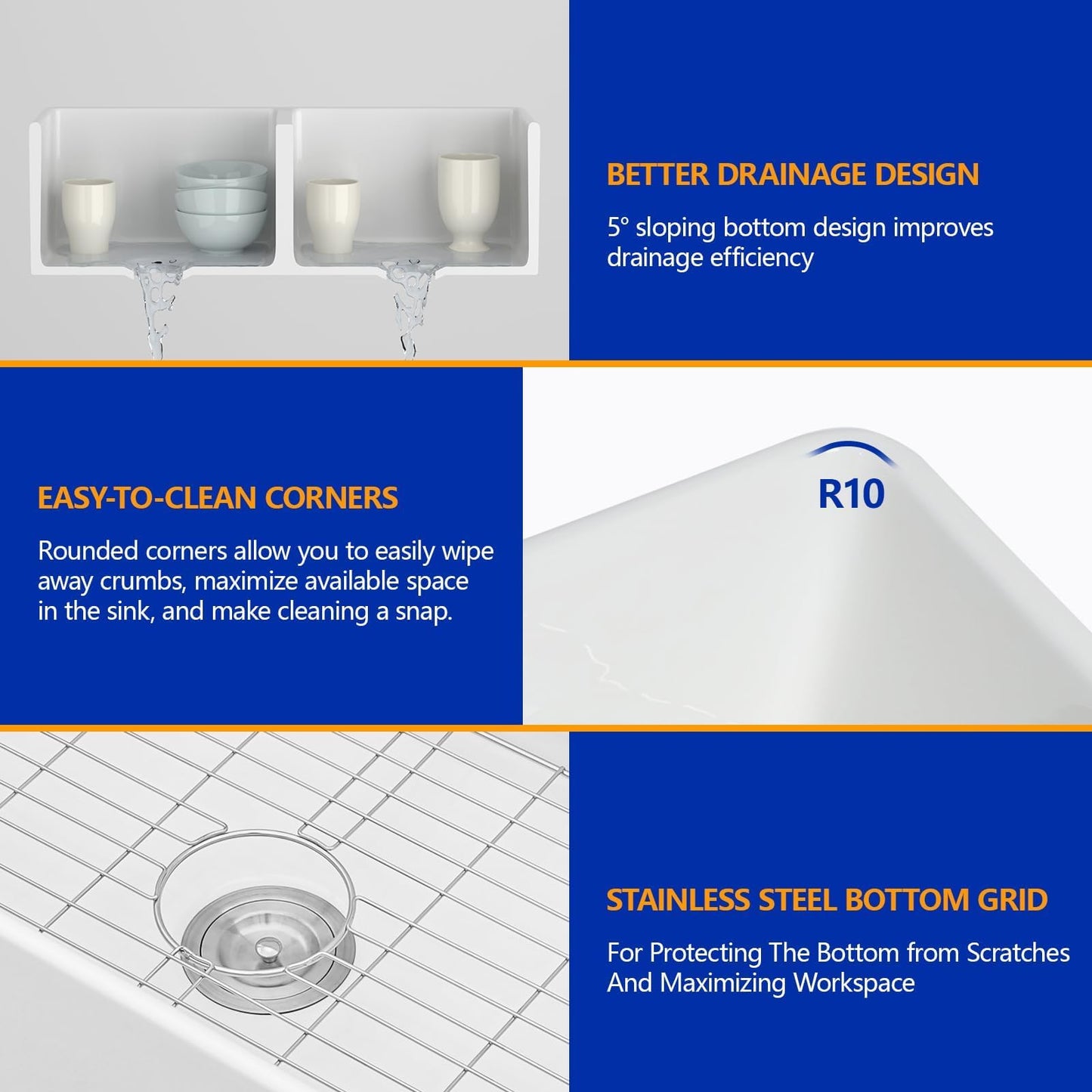 Dcolora 33 In. White Fireclay Farmhouse Sink Reversible Apron Front Design, 50/50 Double Bowl Ceramic Porcelain Kitchen Sink, 33"W×18"D×10"H #DC-A8871