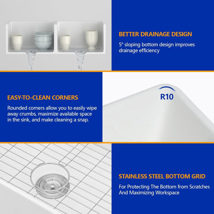Dcolora 33 In. White Fireclay Farmhouse Sink Reversible Apron Front Design, 50/50 Double Bowl Ceramic Porcelain Kitchen Sink, 33"W×18"D×10"H #DC-A8871