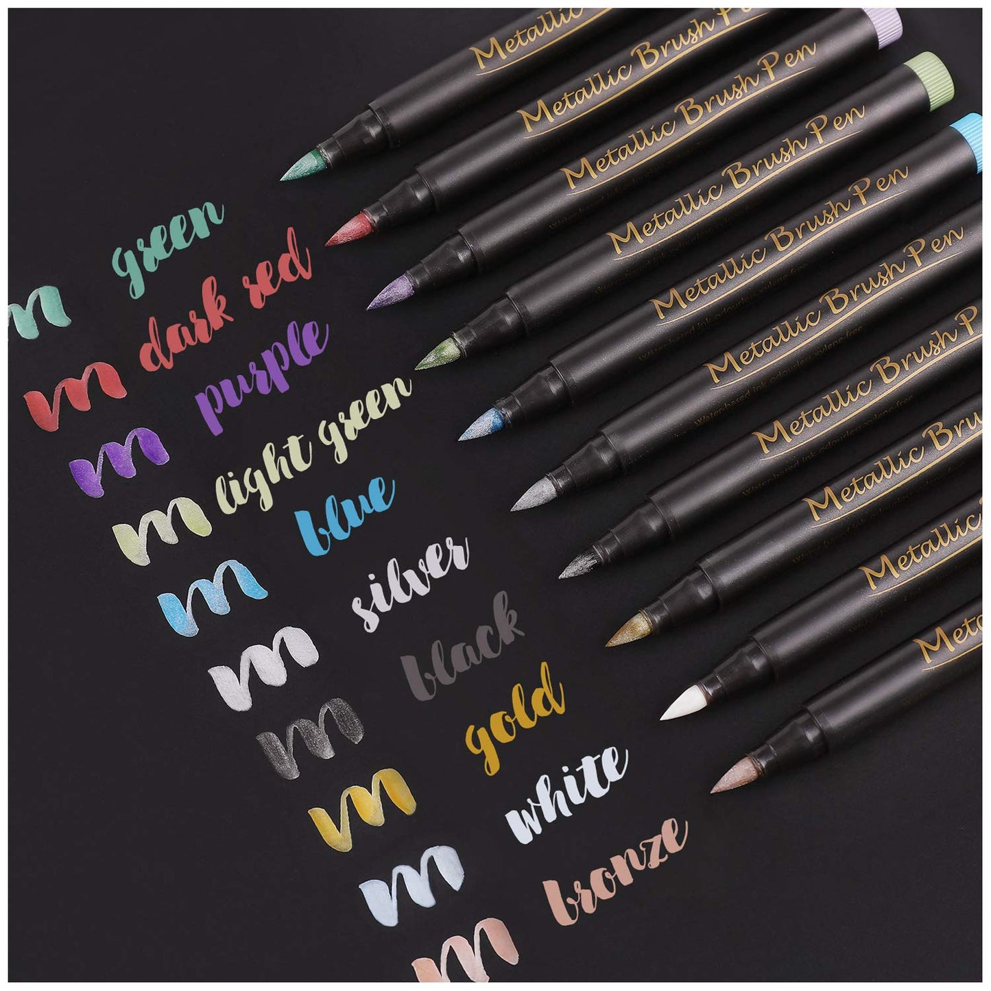 Dyvicl Metallic Brush Marker Pens - Metallic Pens Art Markers for Calligraphy, Brush Lettering, Black Paper, Rock Painting, Card Making, Scrapbooking, Fabric, Metal, Ceramic, Wine Glass, Set of 10