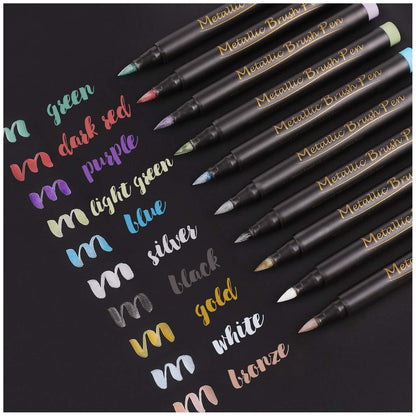 Dyvicl Metallic Brush Marker Pens - Metallic Pens Art Markers for Calligraphy, Brush Lettering, Black Paper, Rock Painting, Card Making, Scrapbooking, Fabric, Metal, Ceramic, Wine Glass, Set of 10