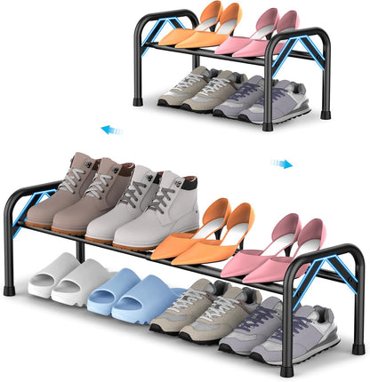 1-Tier Closet YEASHEIN Expandable Shoe Rack for Floor, -Frame Metal Small Shoe Rack for Entryway, Adjustable Shoe Shelf