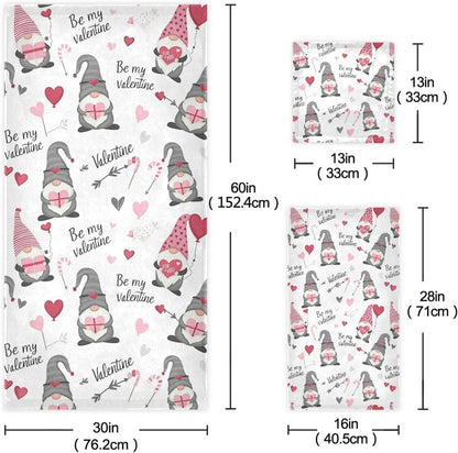 Set 3 Sets Pfrewn Cute Gnomes Hearts Pink Towels of Romantic Romantic Love Spring White Bathroom Towel Soft Absorbent
