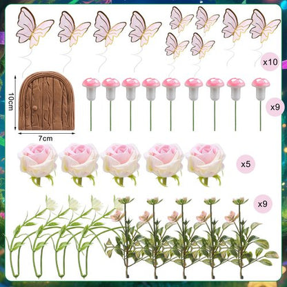 Kigley 38 Pcs Fairy Cake Toppers Garden Topper Fairy Cake Decoration Pink Mushroom Butterfly Flowers Dessert Decoration for Birthday Baby Shower Party Favors