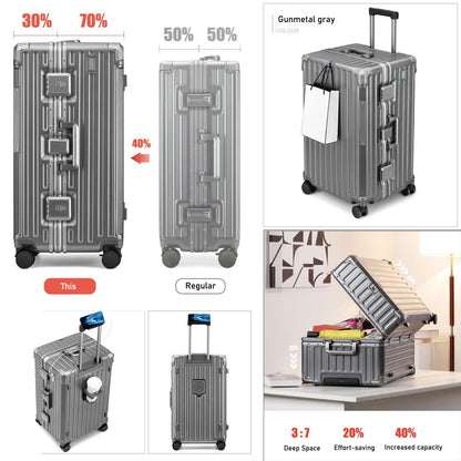 LEOVEN Hardside Luggage, LS-0683 PC Hard Shell Suitcase with Cup Holder, USB, Type-C, 3:7 Ratio, Large Capacity, Aluminium Frame, TSA Customs Lock, 360° Double Wheels with Brake and Shock Absorber