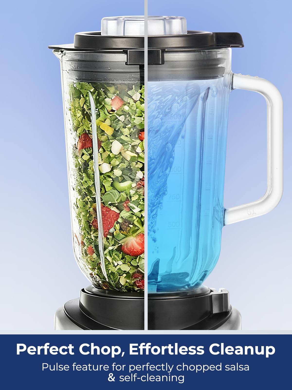 FOHERE Professional Blender Peak 1300W, Countertop Blender with 3 Presets＆ 5 Speeds for Smoothies, Shakes, and Frozen Drinks, 50 Oz Glass Jar ＆20 Oz Tritan Jug