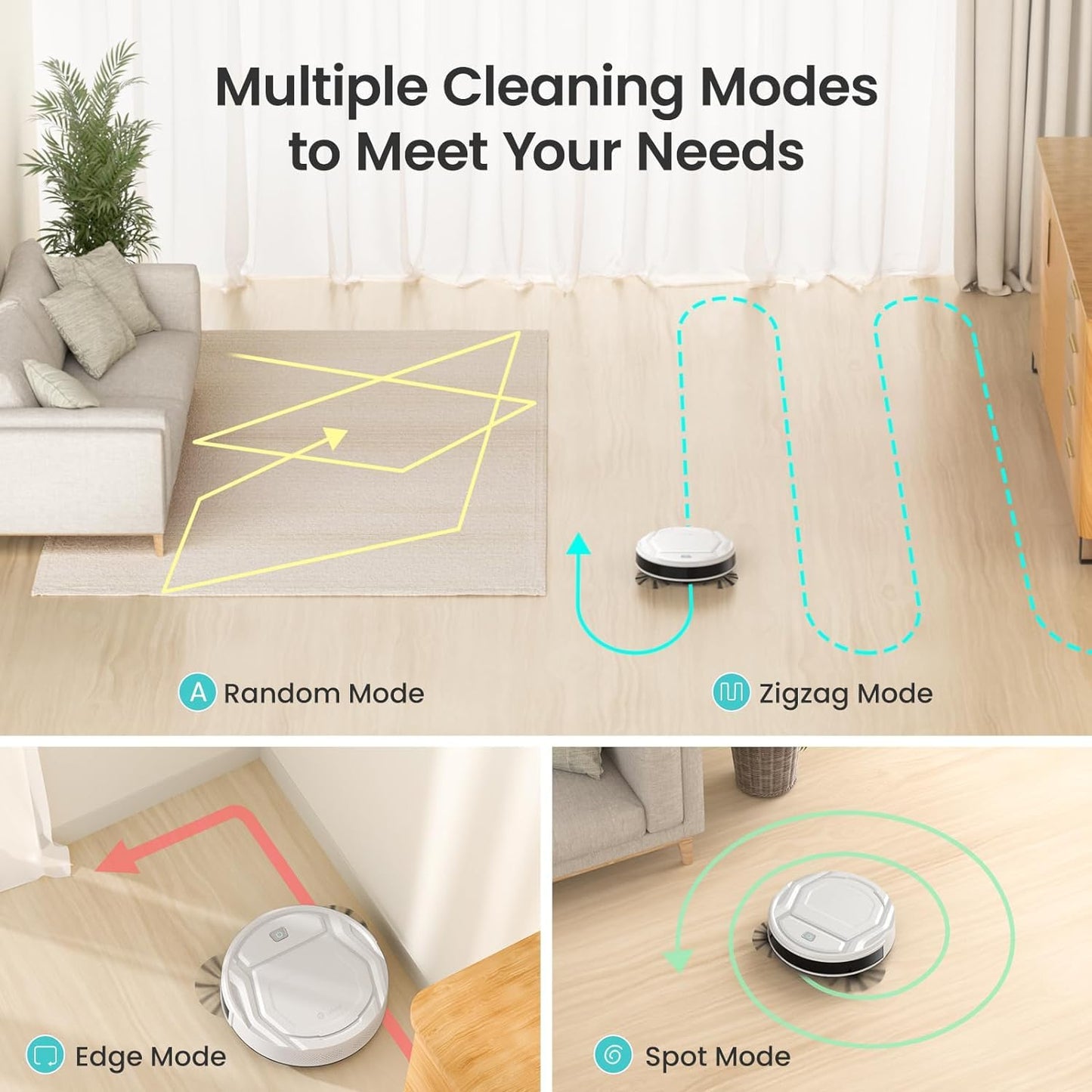 Lefant M210 Pro Robot Vacuum, Slim Quiet, 3 Adjustable Suction Levels, 6 Modes, Robot Vacuum Cleaner for Pet Hair, Hard Floors & Low Carpets, Self-Charging, WiFi/App/Alexa Control, Gray