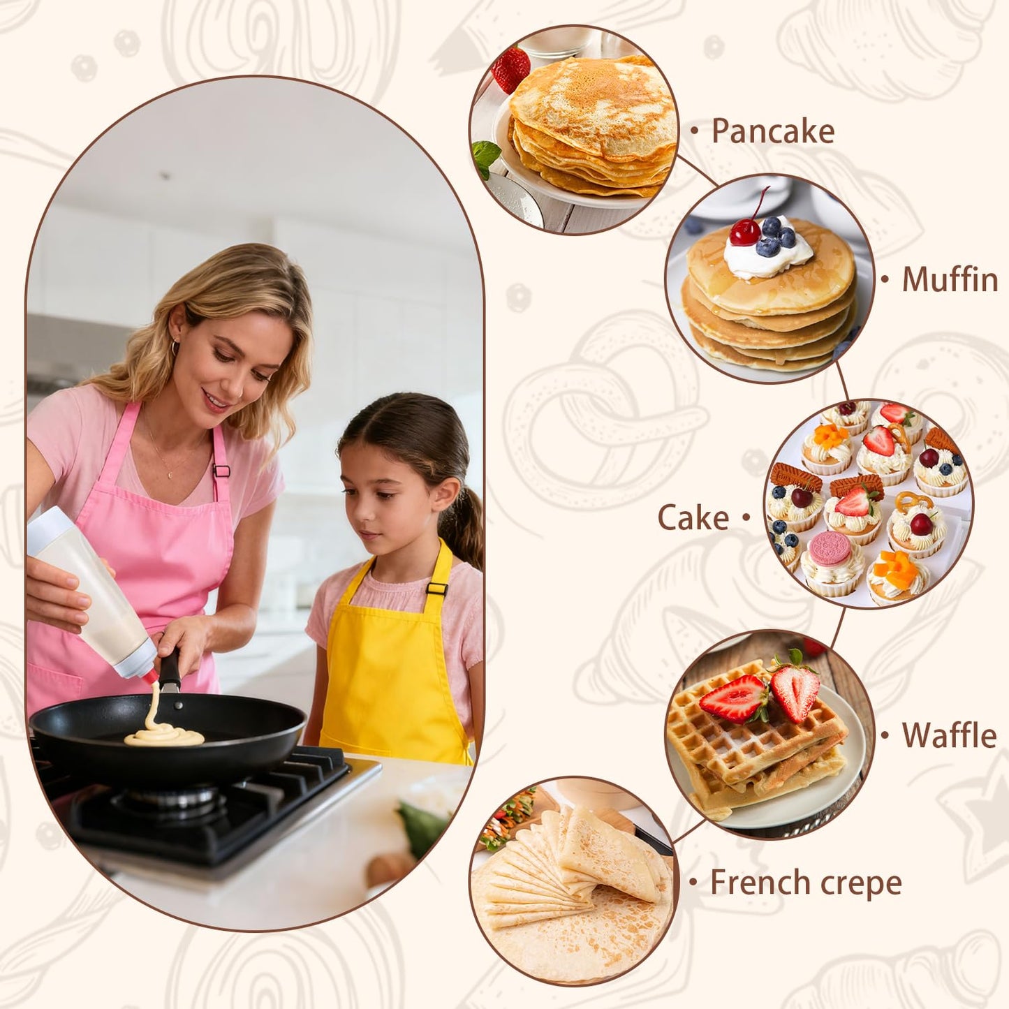 2 Packs of Pancake Batter Dispenser,1000ml Squeeze Pancake Dispenser Mixer Bottle with Stainless Steel wire whisk Ball,Suitable for Pancakes Crepes Waffle Muffins Qatayef Cupcak