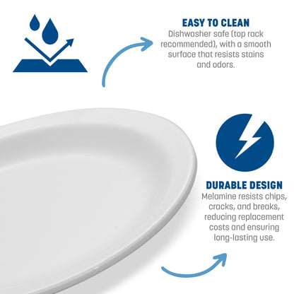 Carlisle FoodService Products Kingline Plastic Oval Platter Oval Tray for Home and Restaurant, Melamine, 12 x 9 Inches, White, (Pack of 12)
