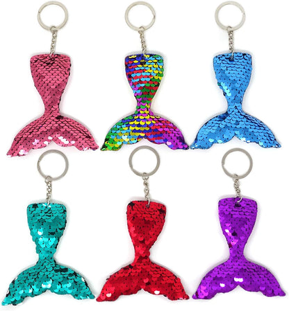 Honbay 6PCS Glitter Reversible Sequins Mermaid Tails Keychains, Party Favors for Mermaid Themed Party