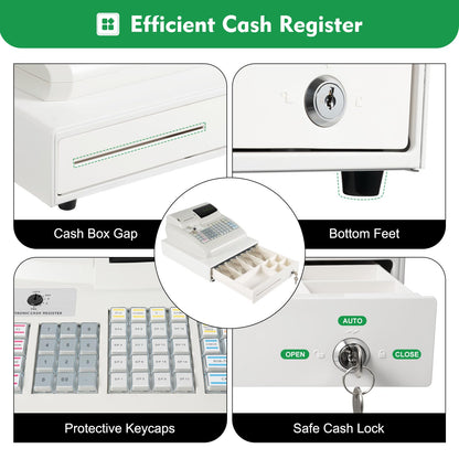 Ageanbri Cash Management System Electronic POS System Commercial Cash Register with Flat Keyboard&Thermal Printer,Multifunctional Cash Register 47 Keys LED for Retail/Restaurant (White)