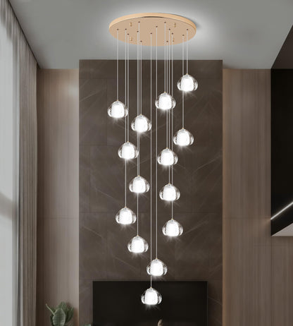 YwueChwu Gold Crystal Chandeliers for Staircase 14-Lights, H120 Inches Modern Indoor High Ceilings LED Pendant Light Fixture for Living Room Foyer Entryway