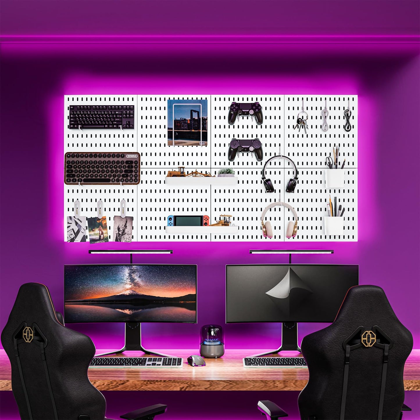 RIVTUN Wall-Mounted Pegboard Kit, 25.2" x 25.2" Organizer Panel – Large, Cost-Effective & Nail-Free Installation White