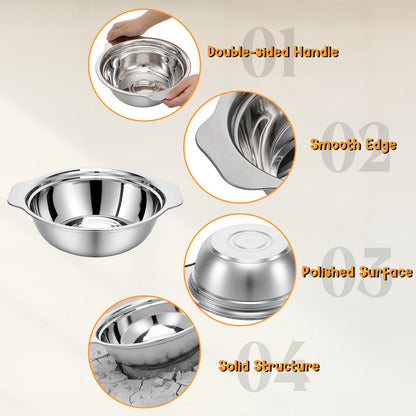 7Pcs Stainless Steel Colander Set, Rice Strainer with Mixing Bowl, 3/4/5QT Large Capacity Microporous Colander with Handle, Mesh Strainer for Washing and Draining Vegetables, Fruit, Dishwasher Safe