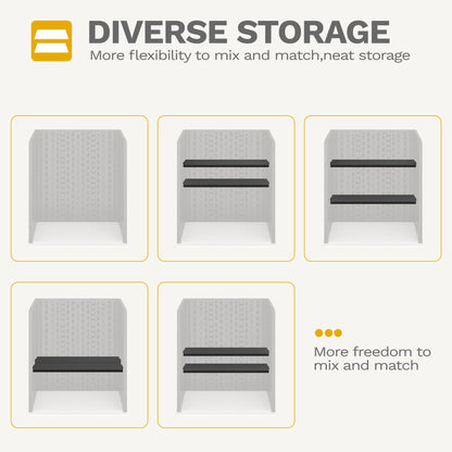 DWVO Outdoor Storage Cabinet with 2 Shelves, Waterproof Horizontal Plastic Storage Shed with Lockable Door, 15 cu. ft. Patio Tools Storage Box for Patio, Garden, Backyard, Deck, Dark Gray