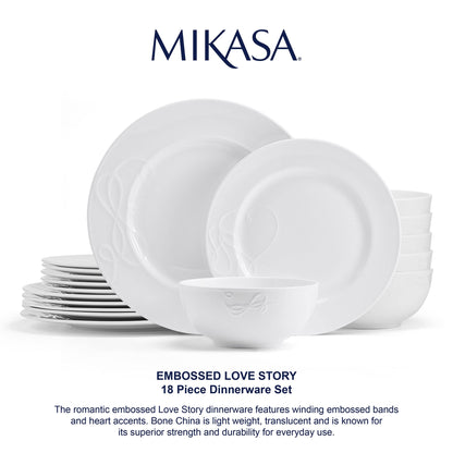 Mikasa Love Story White Chip Resistant 18 Piece Dinnerware Set, Service for 6