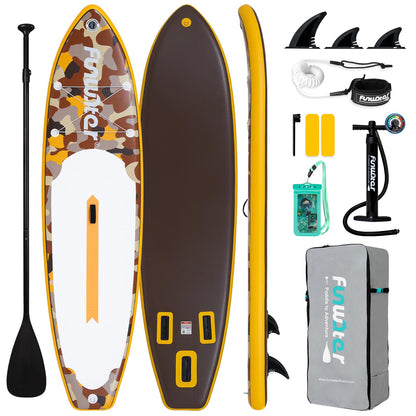 FunWater SUP Inflatable Stand Up Paddle Board Ultra-Light Inflatable Paddleboard with SUP Accessories,Fins,Adjustable Paddle, Pump,Backpack, Leash, Waterproof Phone Bag(Yellow)