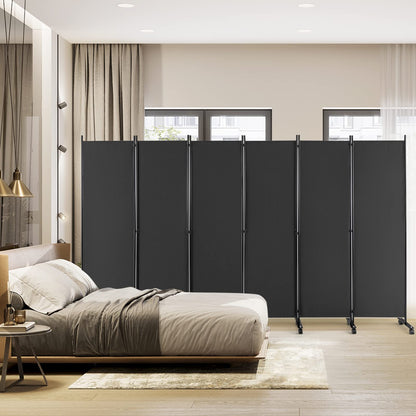 Giantex 5.7Ft 6-Panel Folding Room Divider with Rollers Grey- 132" Wide Large Rolling Foldable Privacy Screen, Lightweight Portable Wall Partition Separation Room Dividers with Wheels