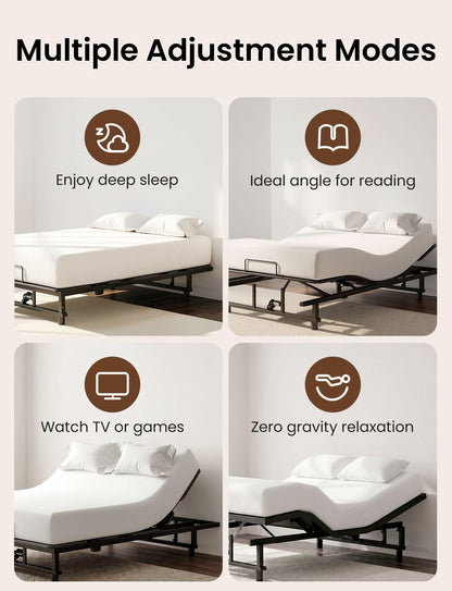 Feetice King Size Adjustable Bed Frame with Wireless Remote, Zero Gravity & Head & Foot Incline, Heavy-Duty Steel Frame, Whisper-Quiet Motor, Easy Installation (79" L x 74" W x 12.72" H), Black