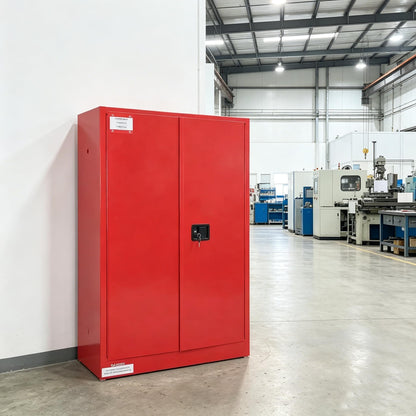 EliteEdge 45 Gal Flammable Safety Cabinet, 43" x 18" x 65" Galvanized Steel Industrial Flammable Liquid Storage Cabinet with Adjustable Shelves, Fireproof Double-Wall Design, Manual Close Doors, Red
