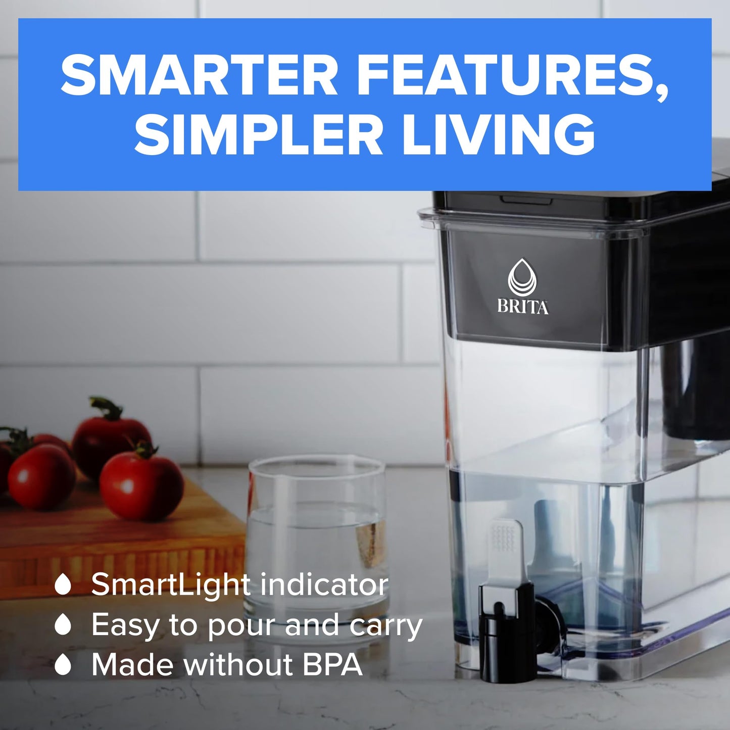 Brita 27 Cup Water Filter Dispenser with Elite Filter, NSF Certified to Remove 99% of Lead, Reduces 30 Contaminants Including Microplastics, Mercury & Chlorine, SmartLight Indicator, BPA-Free, Black