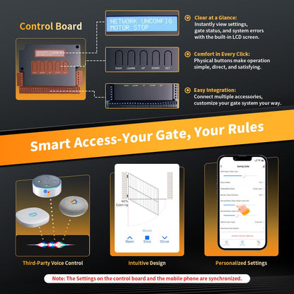 TOPENS XD851 Smart Gate Opener for Heavy Duty Single Swing Gates Up to 18ft, Automatic Gate Opener with App Control AC Powered Remote Control Kit Solar Compatible