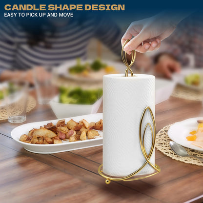 Megier Candle Shaped Paper Towel Holder, Countertop-Decorative Farmhouse Tissue Paper roll Holder, Rustic Metal Modern Stand for Kitchen Bathroom Rest Room (Brass)