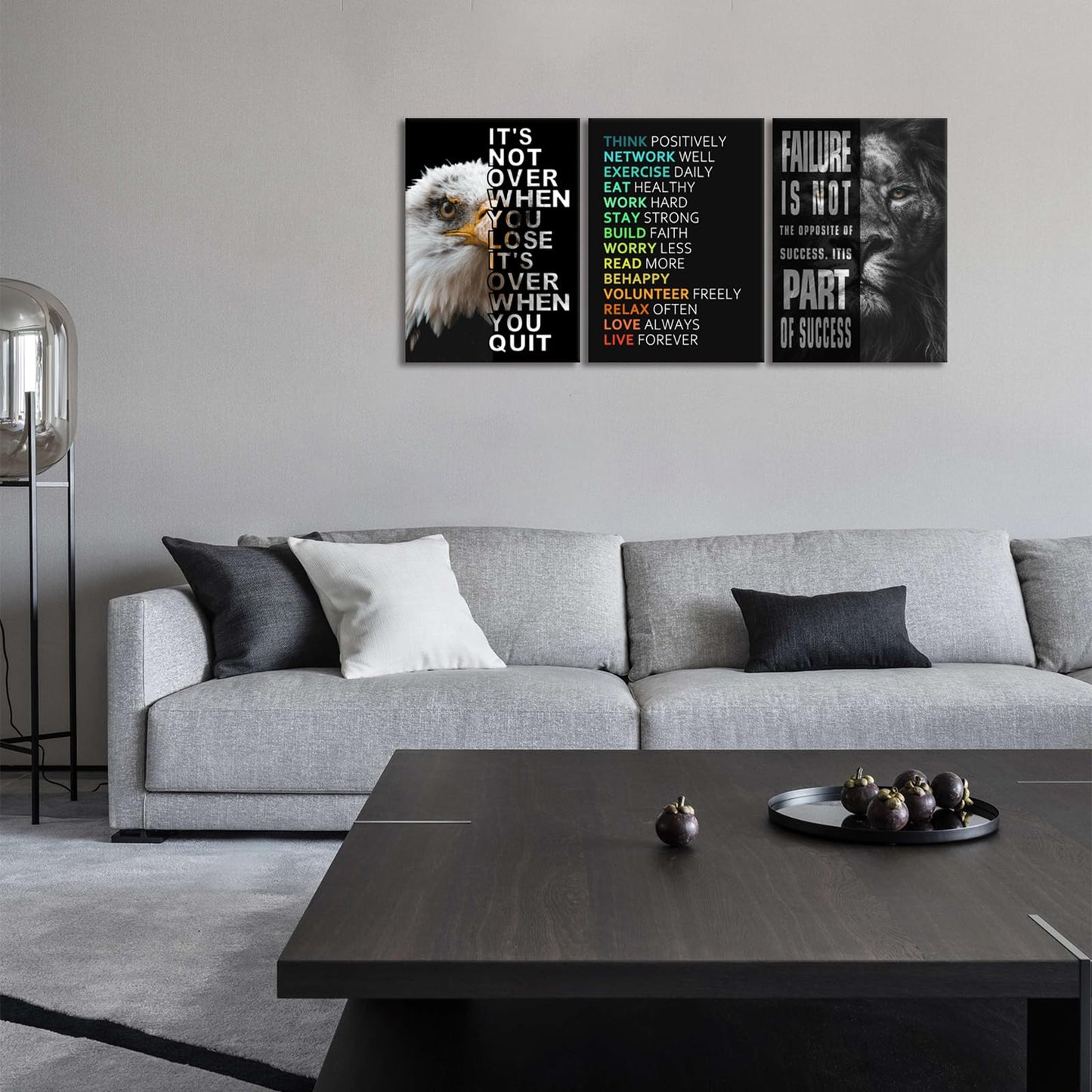 KAWAHONE Canvas Painting Wall Art, Grind Hustle Execution Motivational Wall Art Decoration Posters Prints for Living Room Bedroom, Office Decor, Gallery-Wrapped Canvas Art Set Framed Ready to Hang