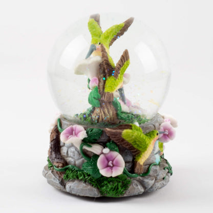 Elanze Designs Green Family Hummingbirds with Purple Flowers Bird Tabletop Figurine, 100MM Glitter Water Globe