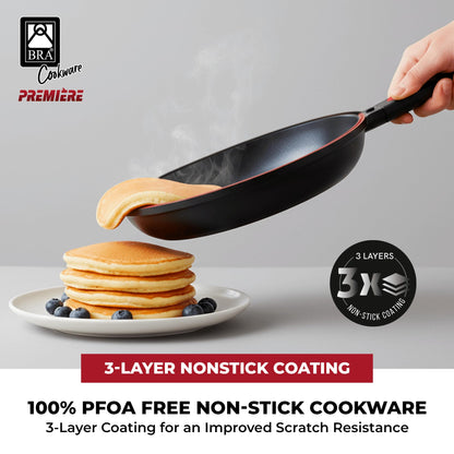 BRA COOKWARE Premiere Dual Skillet | 9.5 inches Double Frying Pan for Frittatas & Spanish Omelets | PFOA Free Triple Nonstick Coating | Full Induction Reversible Pan | Cast Aluminum Flip Skillet