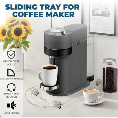 BiJun 360° Rolling Sliding Tray for Coffee Maker, Clear Acrylic Appliance Sliders for Kitchen Appliances, Coffee Pot Slider Tray for Countertop Appliances, Espresso Machines, Blenders (7.4"×14")
