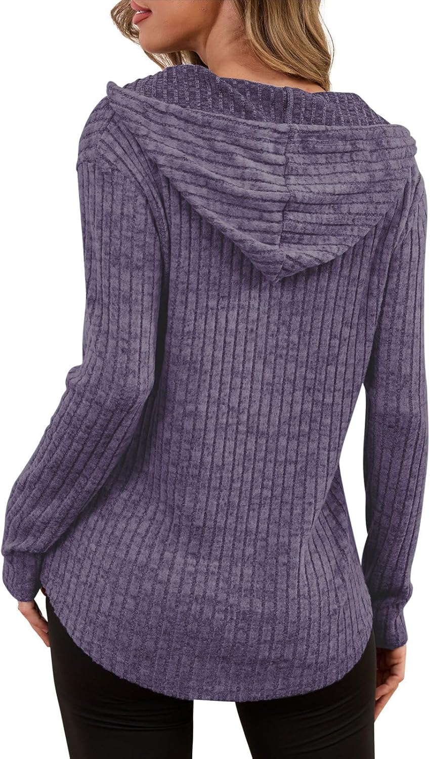 Lylinan Womens Cozy Knit Sweaters Hoodies Ribbed V Neck Pullover Sweatshirts for Fall Outfits S-XXL