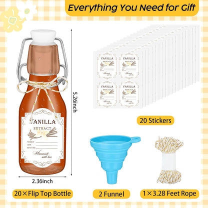 20 Pack Favors(Clear,4oz) Queekay Mini Swing Top Glass Bottles for Vanilla Extract Homemade Olive Oil Bottles with Lids