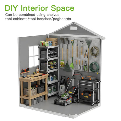 AIRAJ 6x4 FT Outdoor Storage Shed,Resin Storage Shed with Floor/Window/Vent/Roof Rainwater Drainage/Lockable Door,All-Weather Plastic Garden Sheds,for Yard,Garden,Poolside,Lawn Mower,Seasonal Items