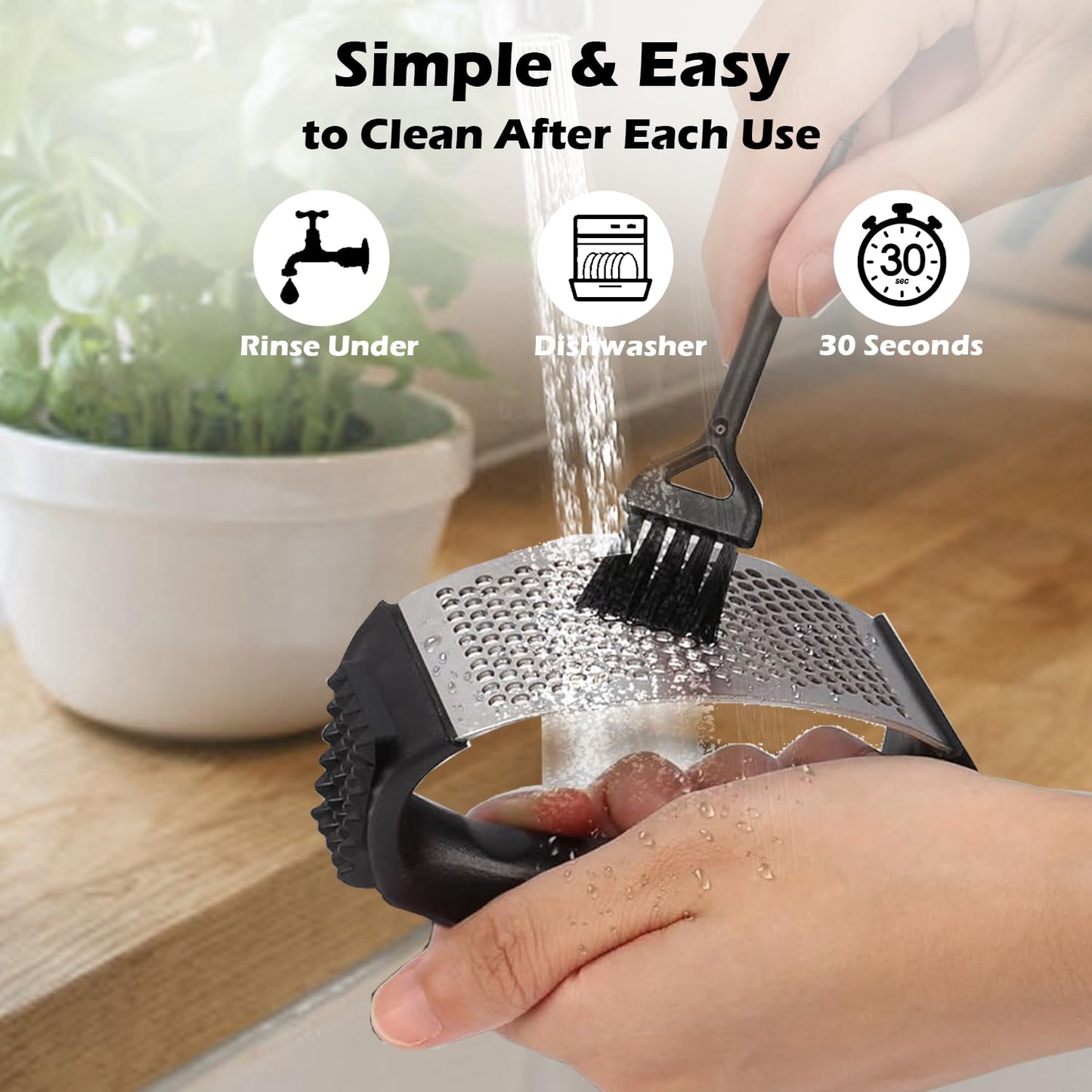 FATUXZ Garlic Press Rocker Set，Stainless Steel Garlic Mincer Tool with Garlic Peeler and Cleaning Brush Kitchen Gadgets Essentials Garlic Chopper