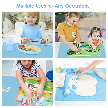 Extra Large Silicone Mats, Food Grade & Thick Silicone Pad Table Mat for Crafts, Kids Placemat, Silicone Heat Resistant Mat Kitchen Counter Mat for Baking Pastry, 23.6''x15.75'' Light Blue, 1Pack