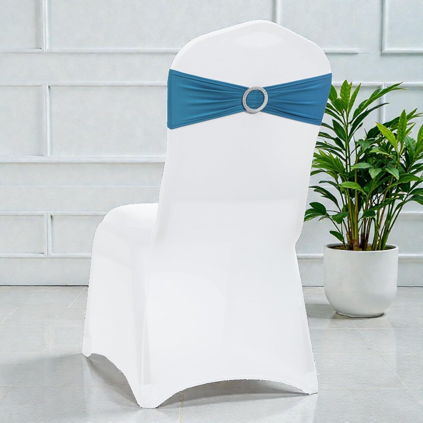 MDS Premium Spandex Chair Sashes - Stretchy Bow Covers with Buckle Slider | Pack of 100 - Dark Teal