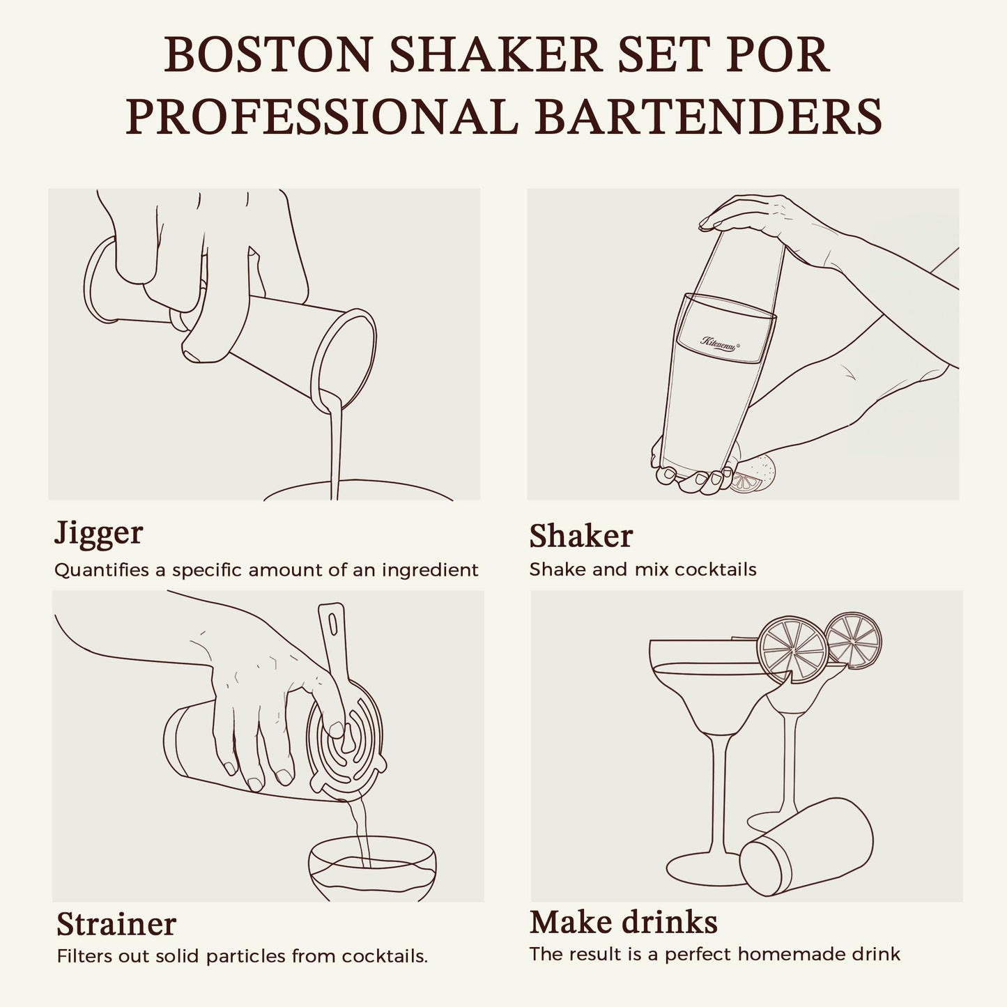 KITESSENSU Boston Cocktail Shaker Set, 8-Piece Professional Bartender Kit with Stainless Steel Martini Drink Mixer, Hawthorne Strainers, Double Jiggers, Dishwasher Safe Bar Tools for Home Bars & Gifts